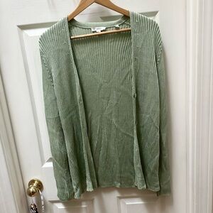 Vince Women's Ribbed Button Cardigan Sweater Green v neck L Large shine